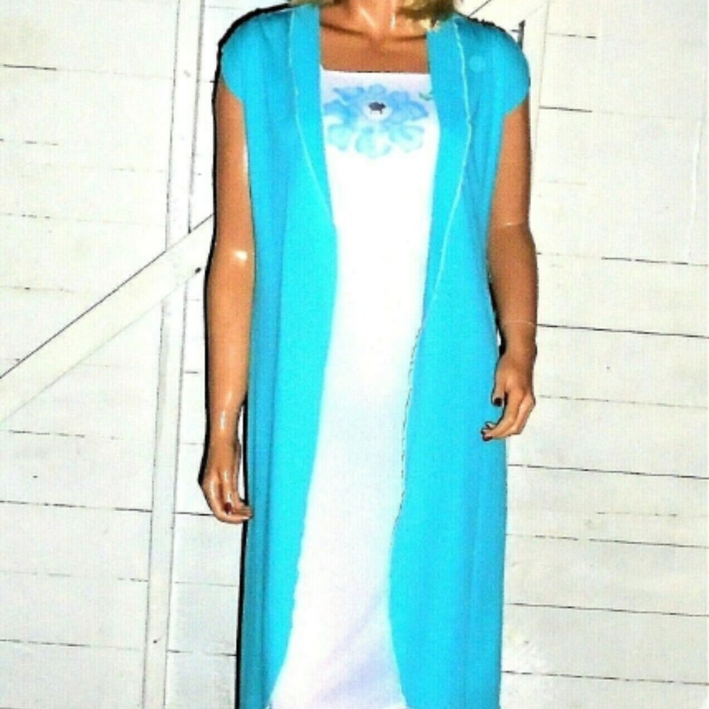 Vintage Rae Hepburn White Blue Dahlia Dress with Jacket 3/4